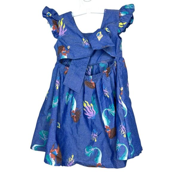 Disney The Little Mermaid Toddler Dress 3T Blue Chambray Ruffle Sleeve Ariel Mer - Picture 9 of 9